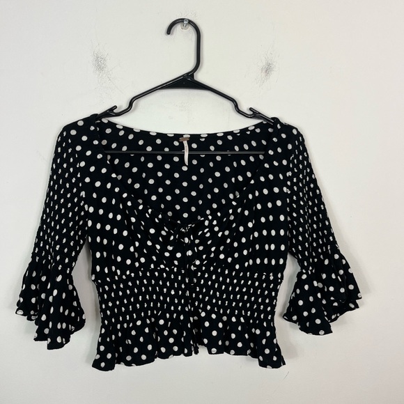 Free People A Bit of Something Sweet Black and White Polka Dot Top Sz XS - Picture 6 of 13